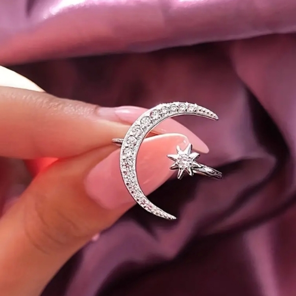 Moon Star Silvertone Ring - Picture 3 of 6